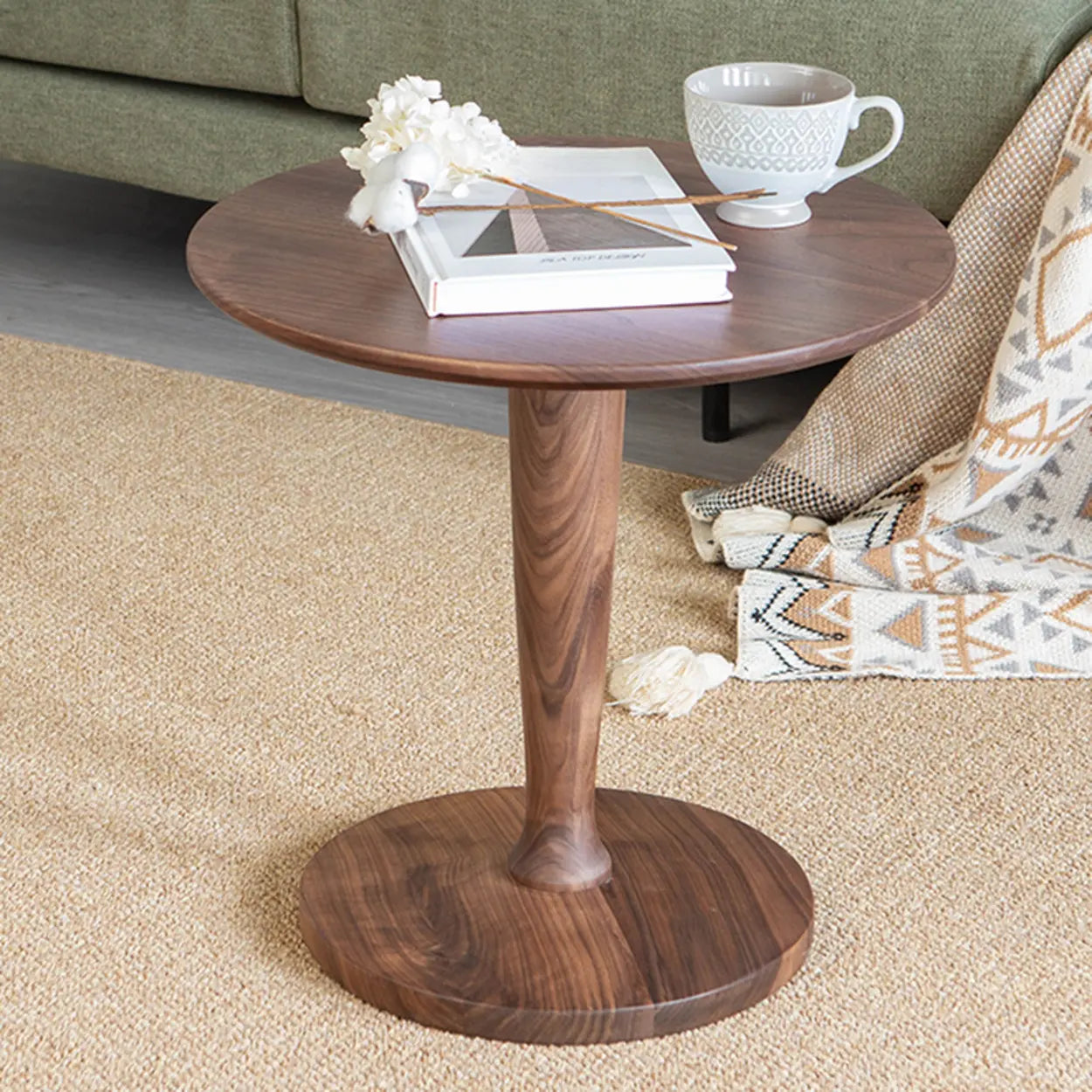 Classic Small Round Walnut Wood Side Table