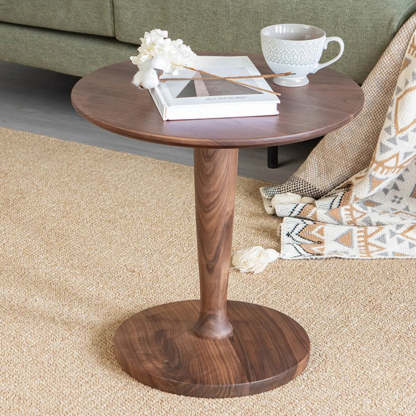 Classic Small Round Walnut Wood Side Table