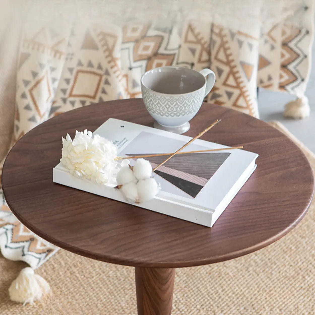 Classic Small Round Walnut Wood Side Table