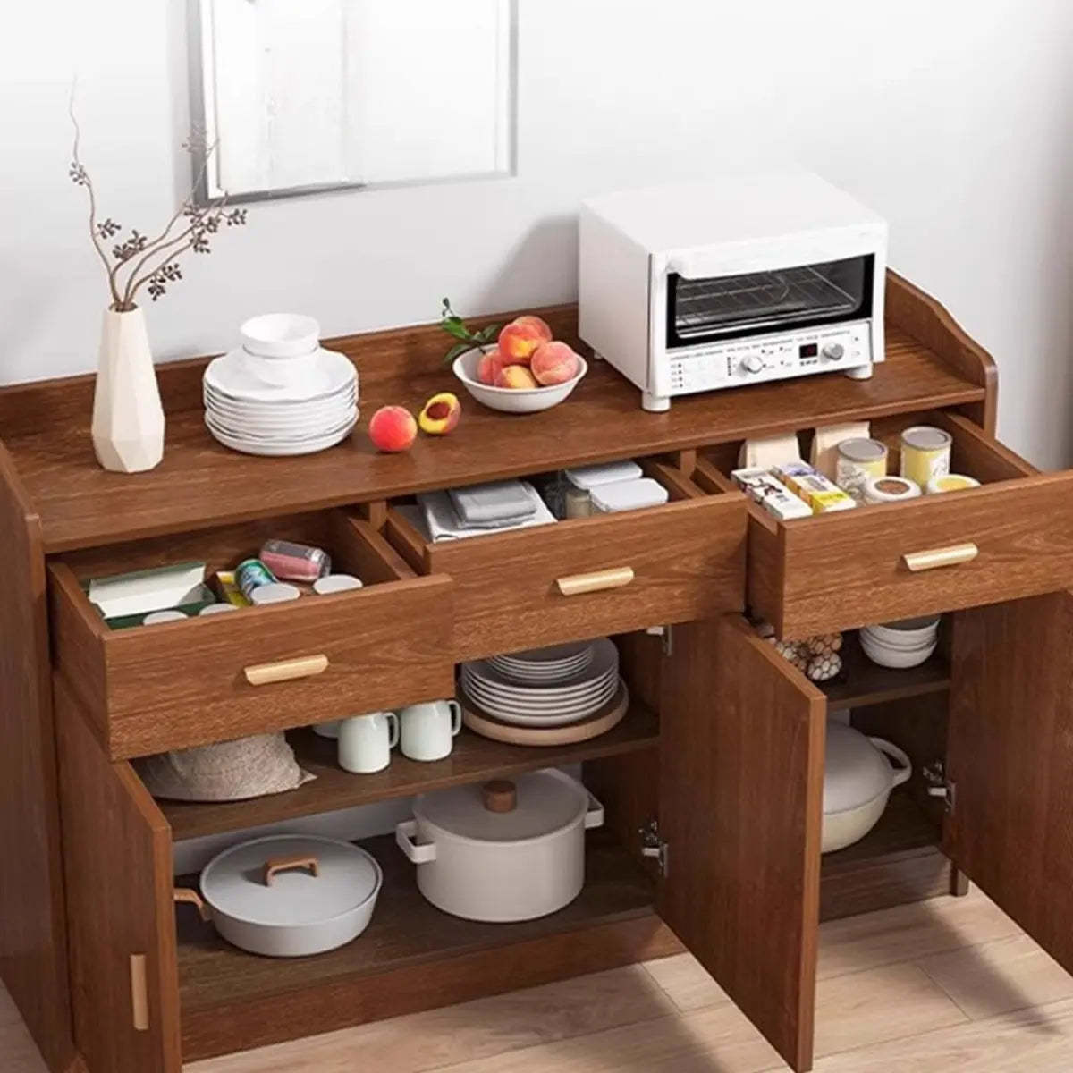 Classic Teak 3-Drawer Storage Buffet — Sandalwood Color
