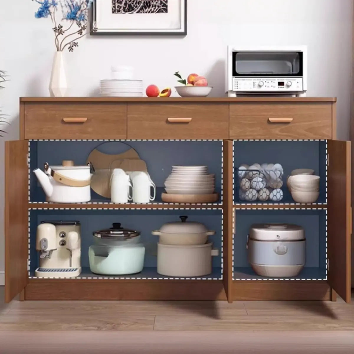 Classic Teak 3-Drawer Storage Buffet — Dark Walnut