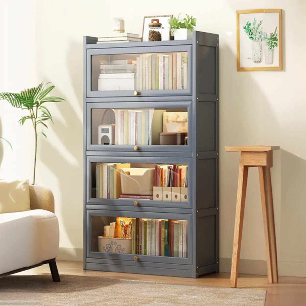 Vertical Closed-Back Cabinet Bookcase — Grey