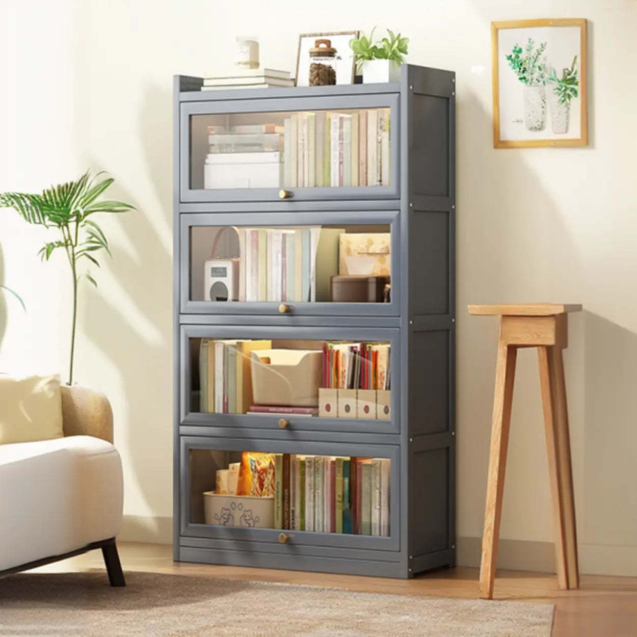 Vertical Closed-Back Cabinet Bookcase — Grey