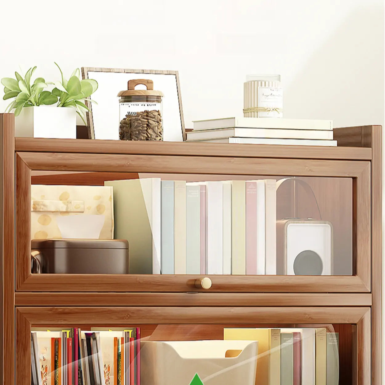 Vertical Closed-Back Cabinet Bookcase — Tan