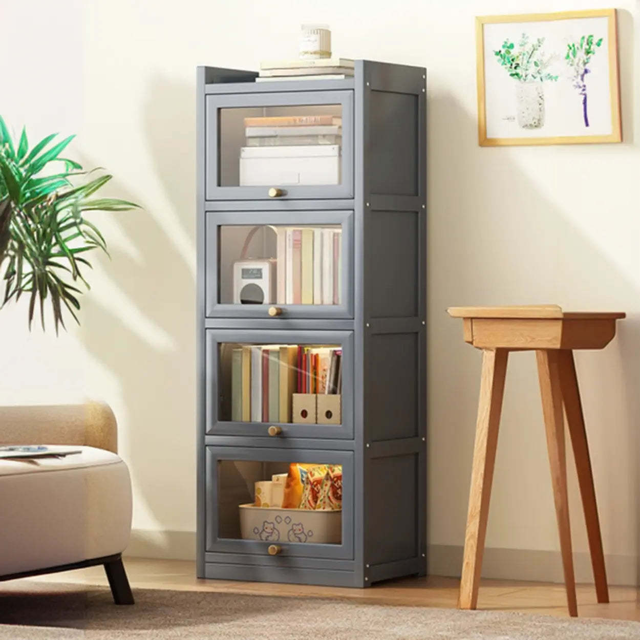 Vertical Closed-Back Cabinet Bookcase — Grey
