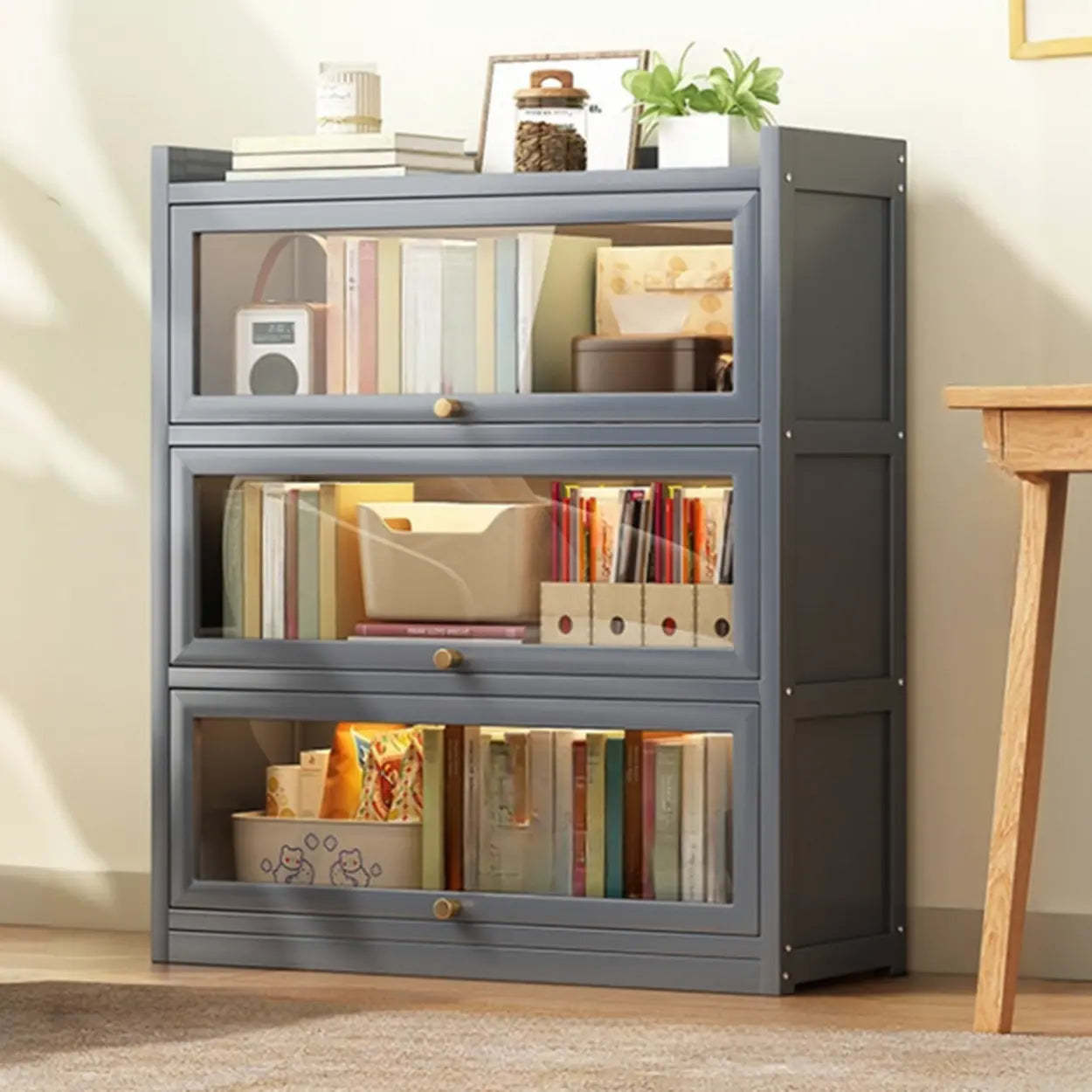 Vertical Closed-Back Cabinet Bookcase — Tan