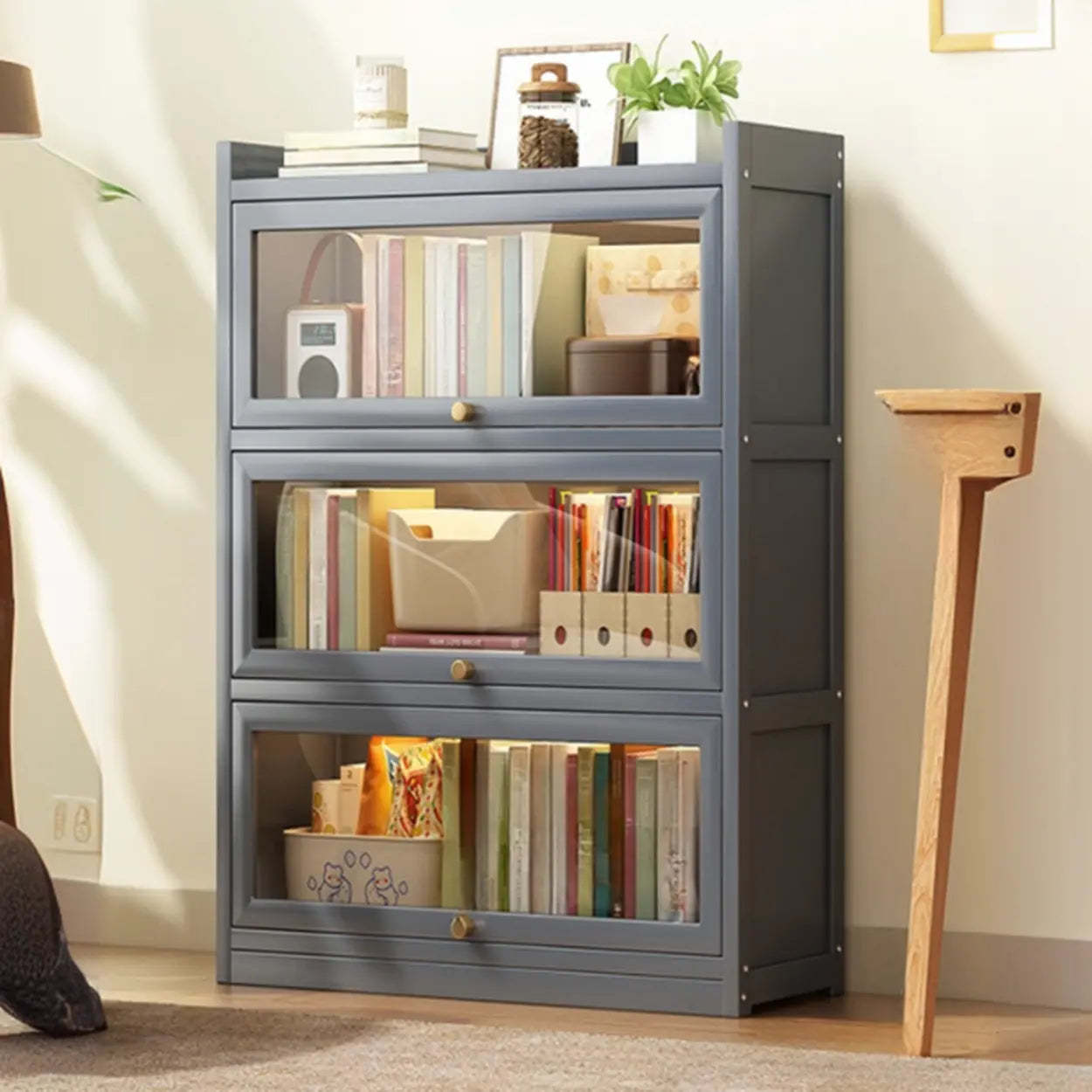 Vertical Closed-Back Cabinet Bookcase — Tan