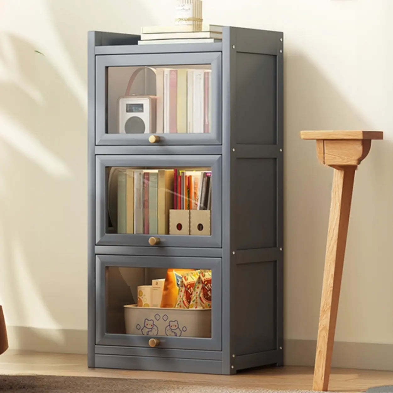 Vertical Closed-Back Cabinet Bookcase — Grey