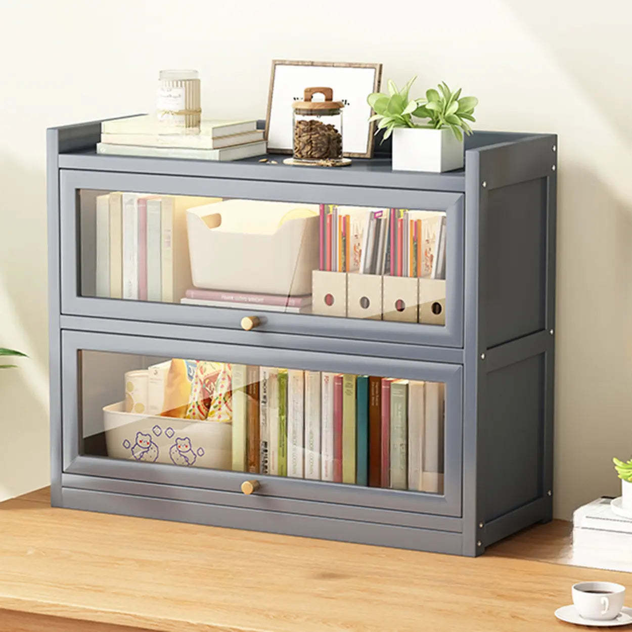 Vertical Closed-Back Cabinet Bookcase — Tan