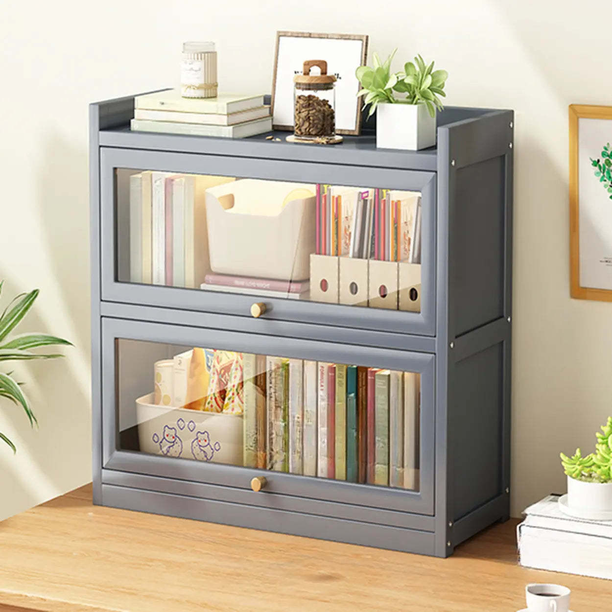Vertical Closed-Back Cabinet Bookcase — Grey