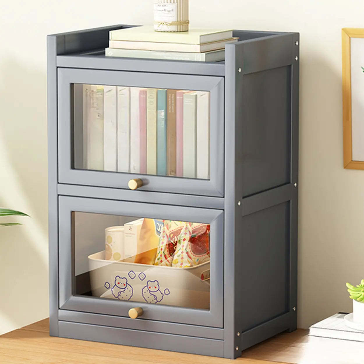 Vertical Closed-Back Cabinet Bookcase — Tan