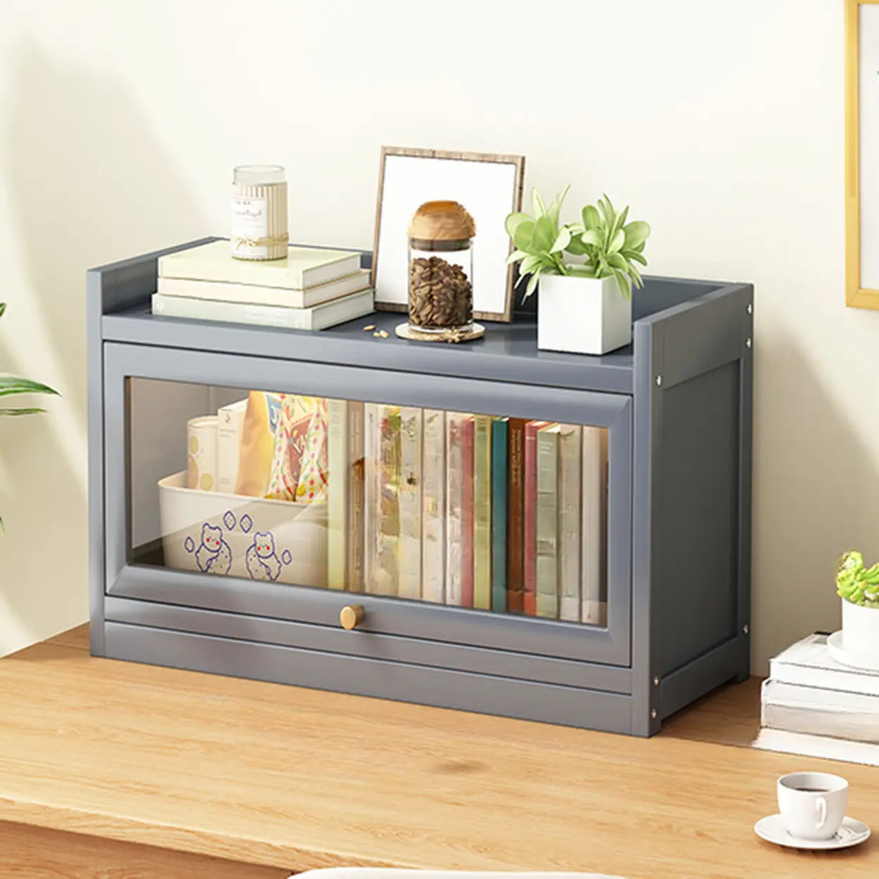 Vertical Closed-Back Cabinet Bookcase — Tan