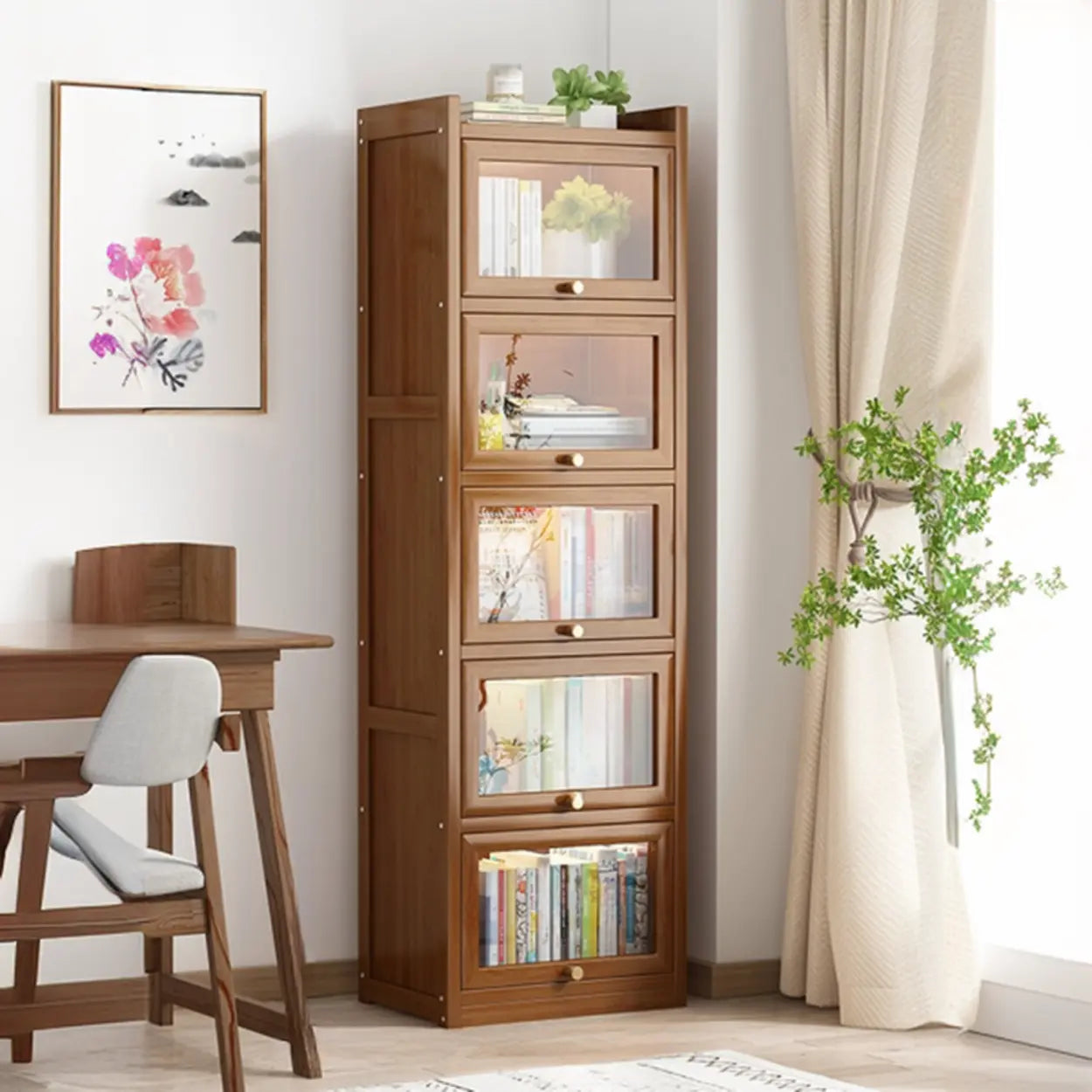 Vertical Closed-Back Cabinet Bookcase — Tan