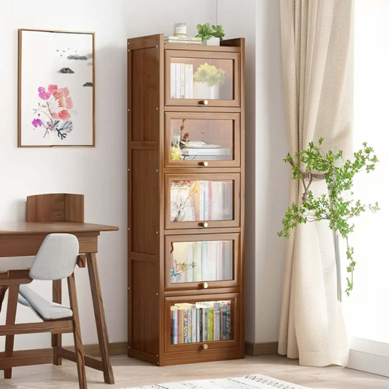 Vertical Closed-Back Cabinet Bookcase — Tan