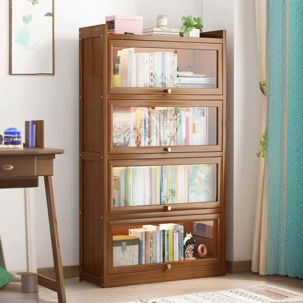 Vertical Closed-Back Cabinet Bookcase — Tan
