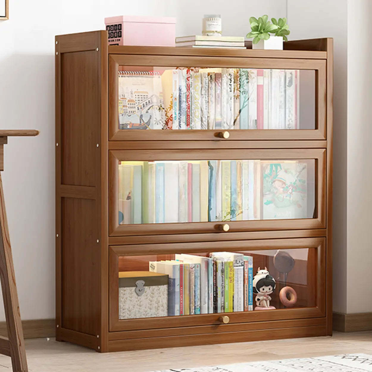 Vertical Closed-Back Cabinet Bookcase — Tan