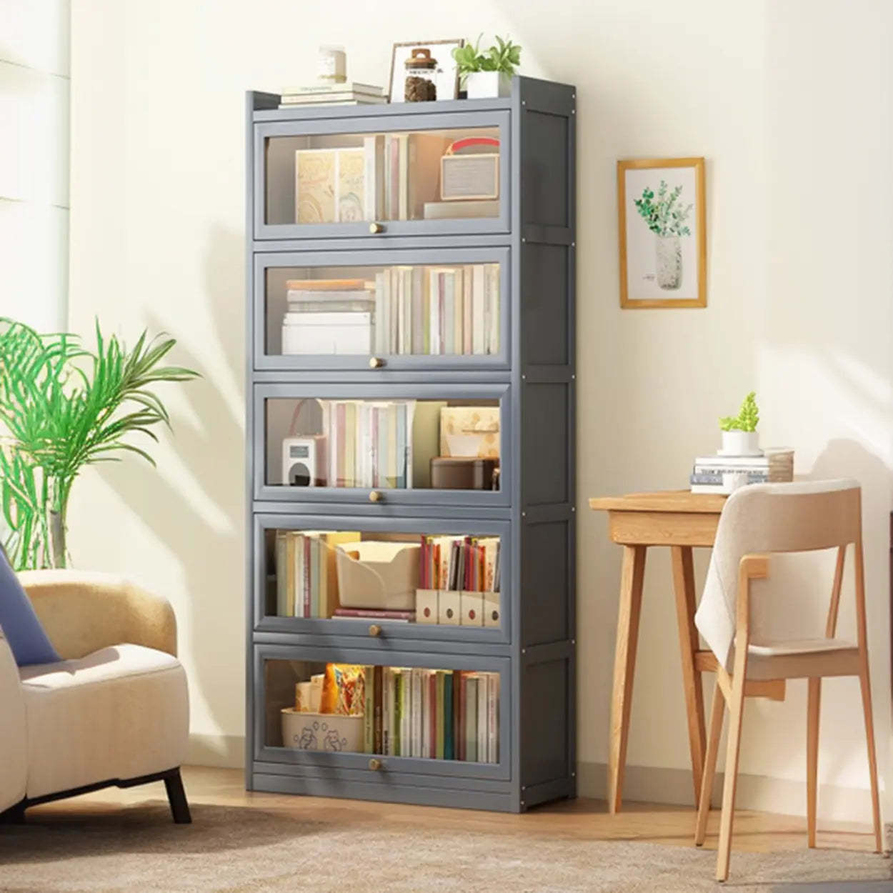 Vertical Closed-Back Cabinet Bookcase — Grey