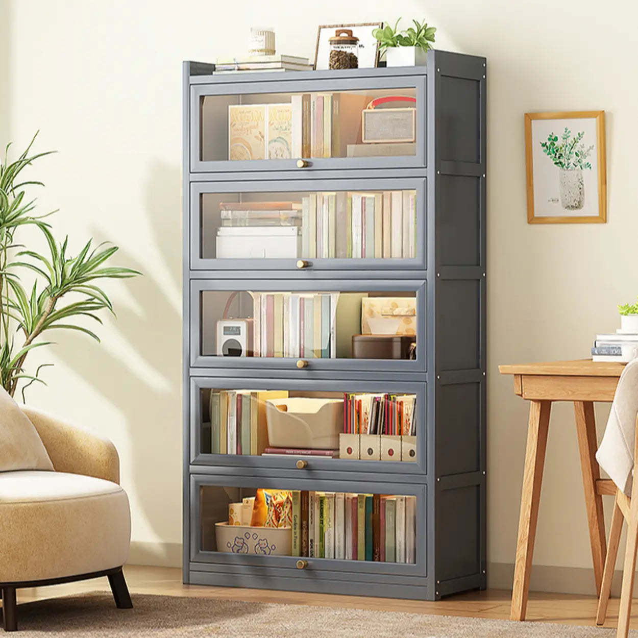 Vertical Closed-Back Cabinet Bookcase — Tan