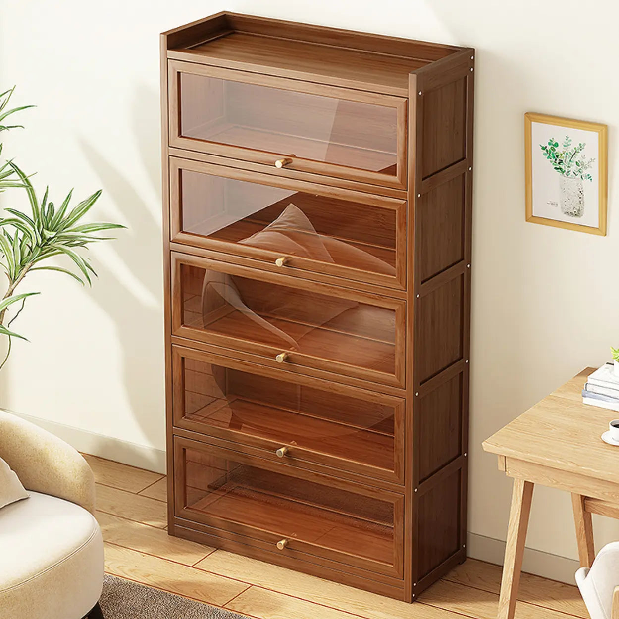 Vertical Closed-Back Cabinet Bookcase — Tan