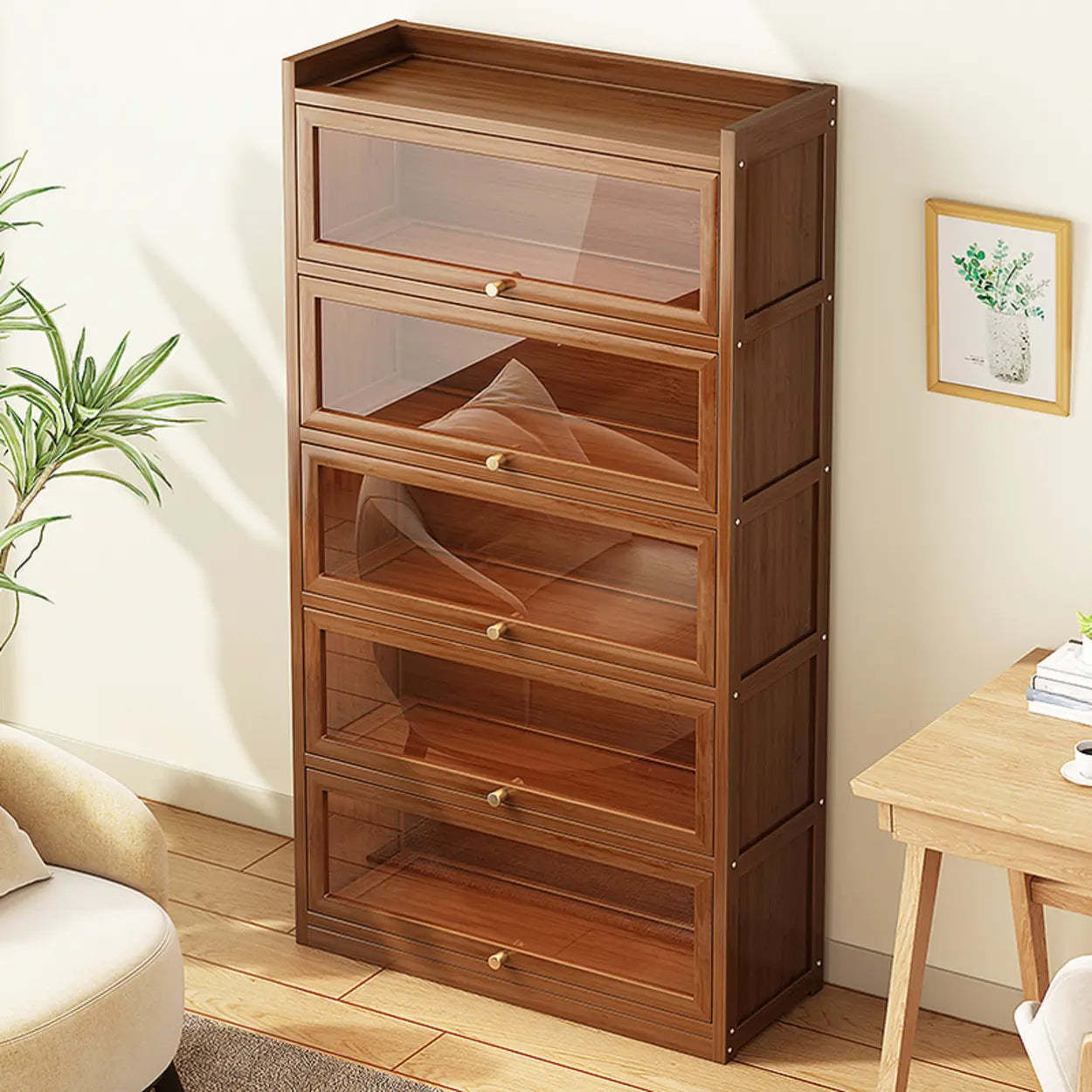 Vertical Closed-Back Cabinet Bookcase — Tan