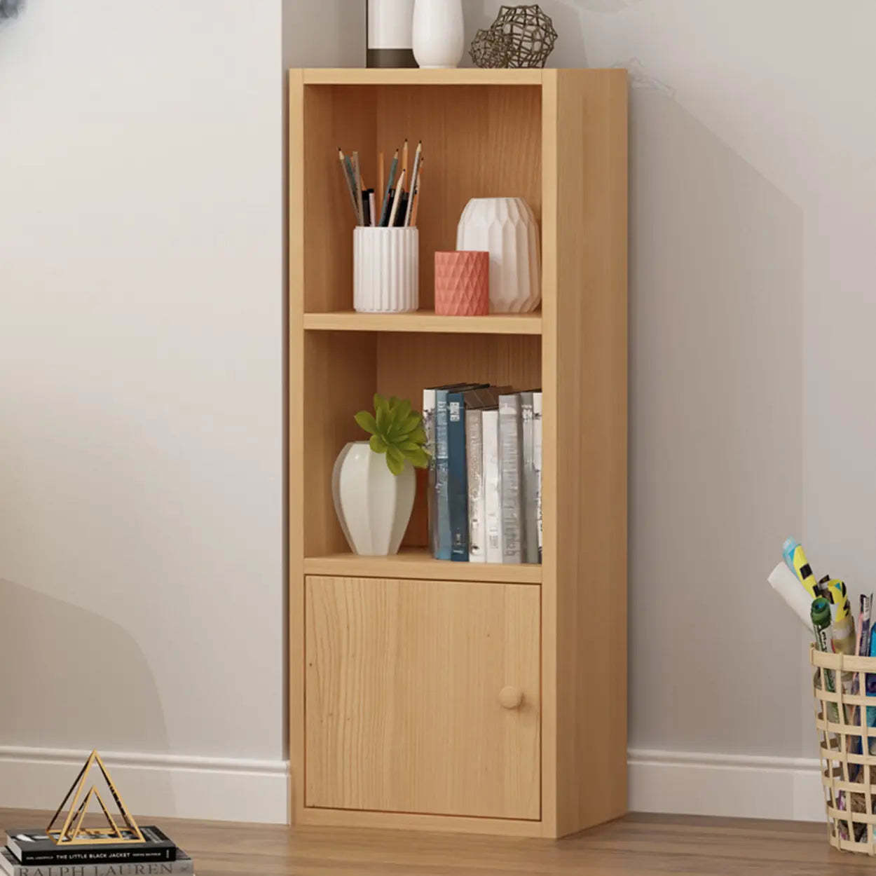 Classic Vertical Closed Wood Narrow Bookcase