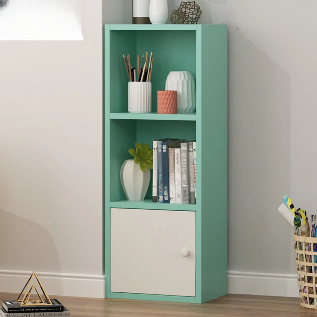 Classic Vertical Closed Wood Narrow Bookcase