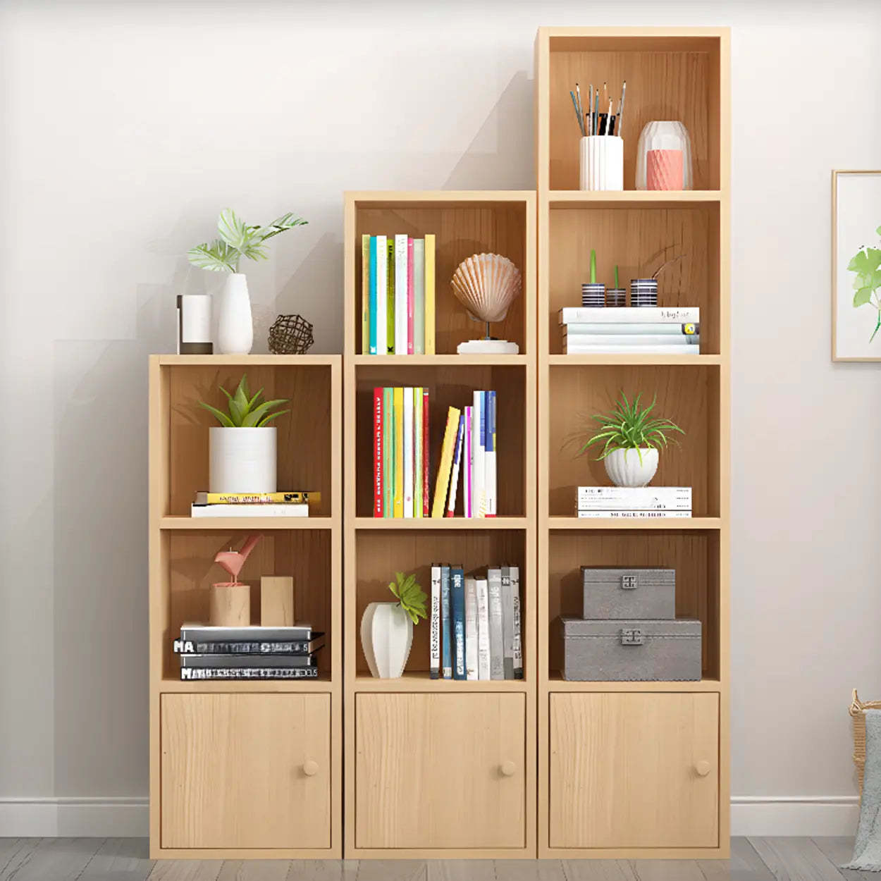 Classic Vertical Closed Wood Narrow Bookcase