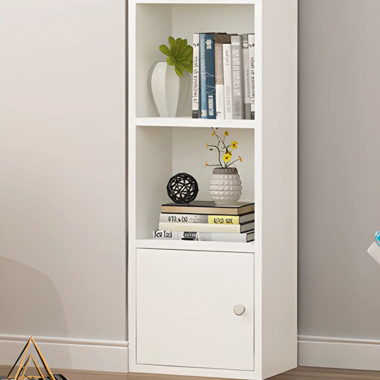 Classic Vertical Closed Wood Narrow Bookcase