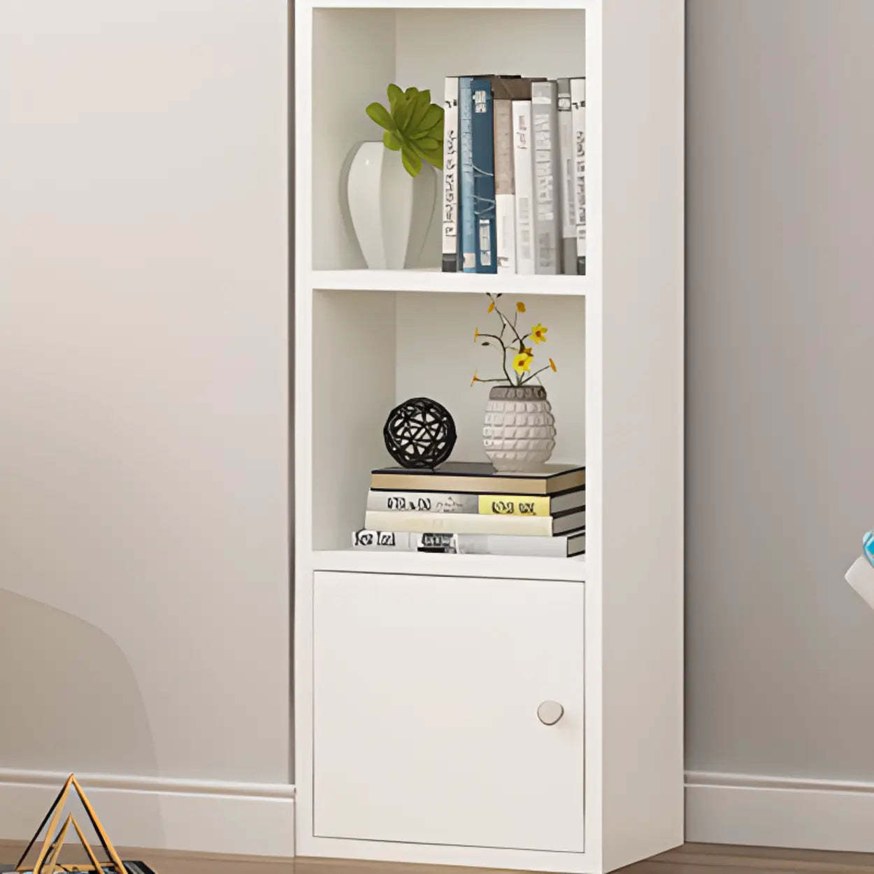 Classic Vertical Closed Wood Narrow Bookcase