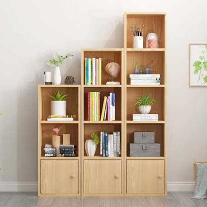 Classic Vertical Closed Wood Narrow Bookcase — Beech
