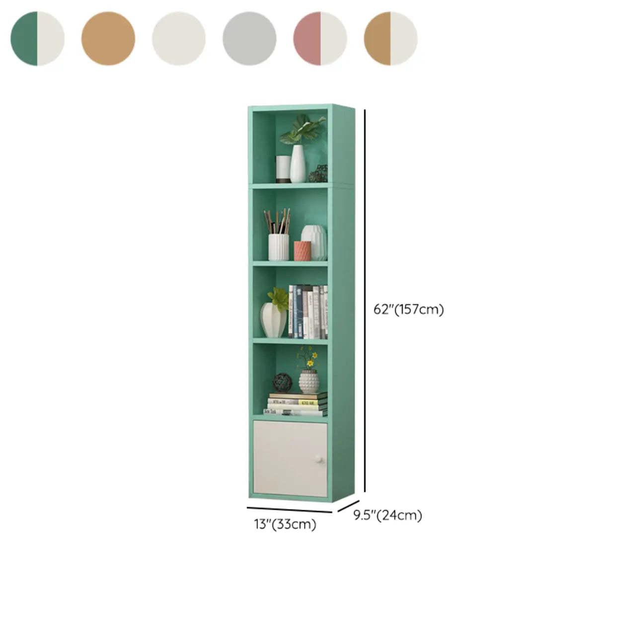 Classic Vertical Closed Wood Narrow Bookcase