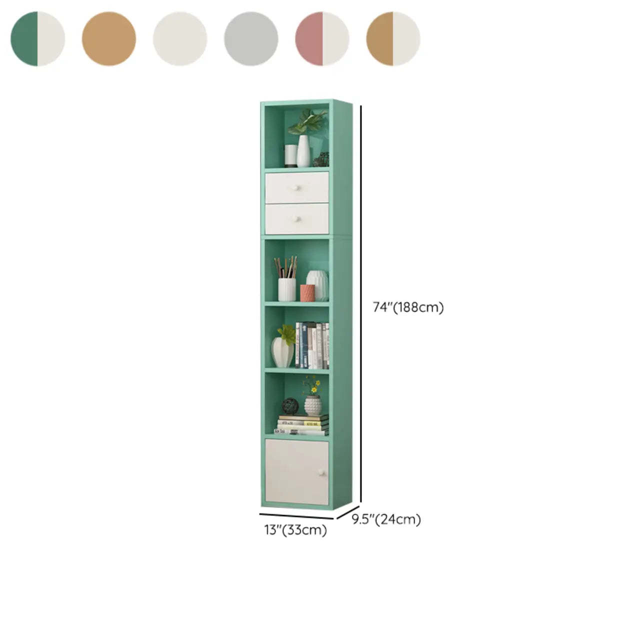 Classic Vertical Closed Wood Narrow Bookcase