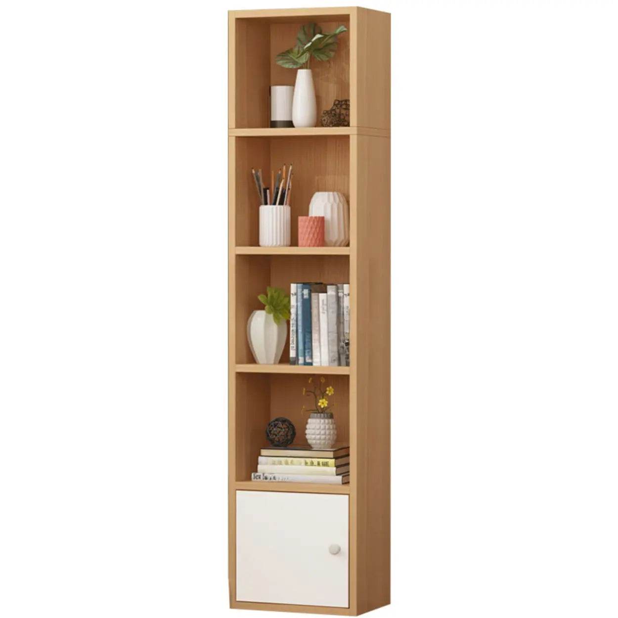 Classic Vertical Closed Wood Narrow Bookcase — Green/ White