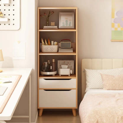 Classic Walnut Wood Narrow Bookcase with Drawers — Oak