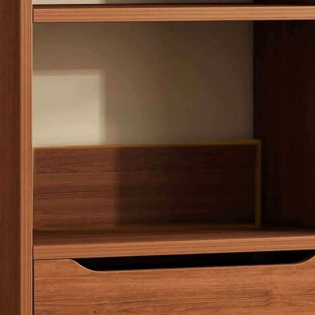 Classic Walnut Wood Narrow Bookcase with Drawers — Oak