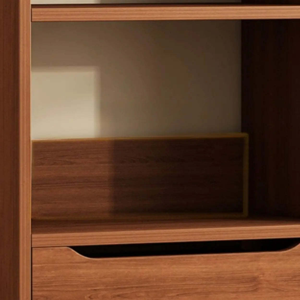 Classic Walnut Wood Narrow Bookcase with Drawers — Oak