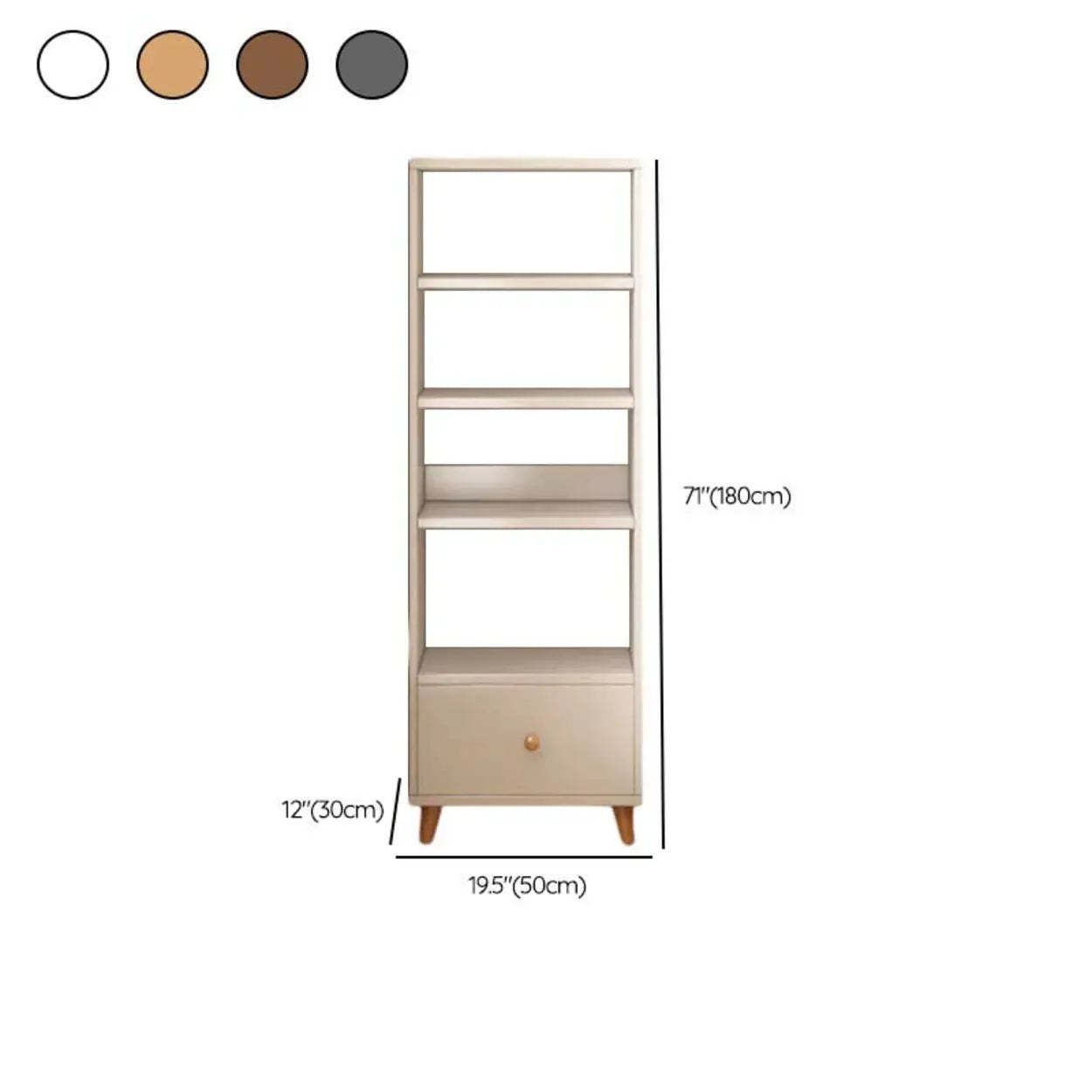Classic Walnut Wood Narrow Bookcase with Drawers
