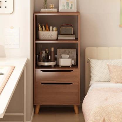 Classic Walnut Wood Narrow Bookcase with Drawers — Grey