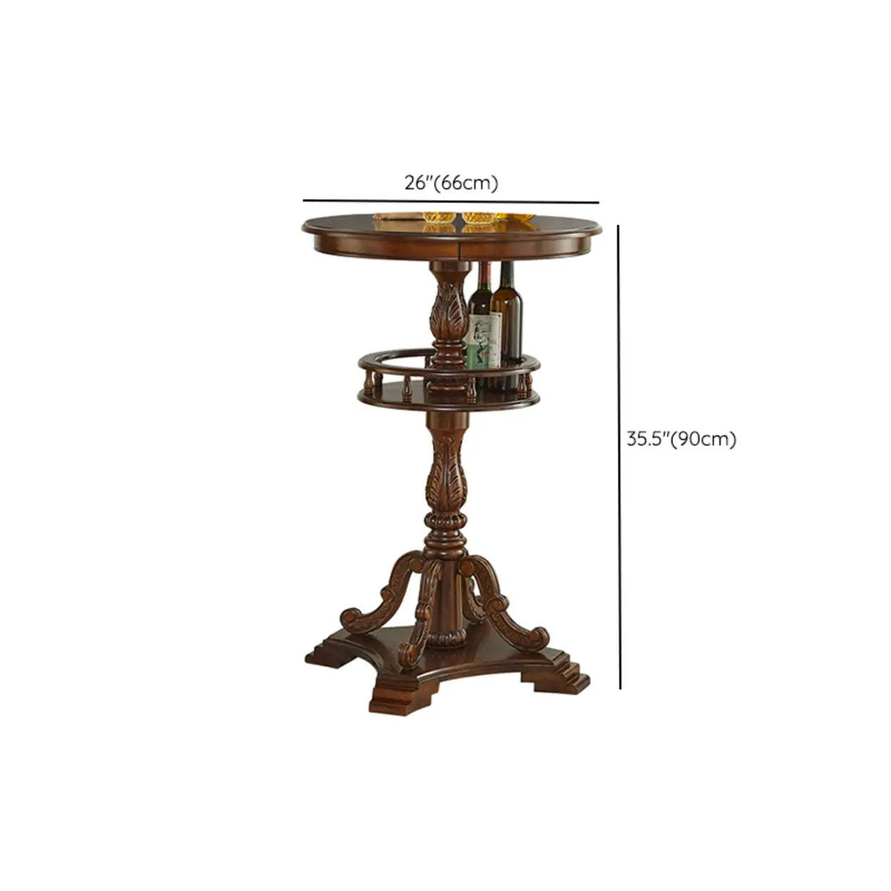 Vintage Round Brown Wood Counter Height Bar Table