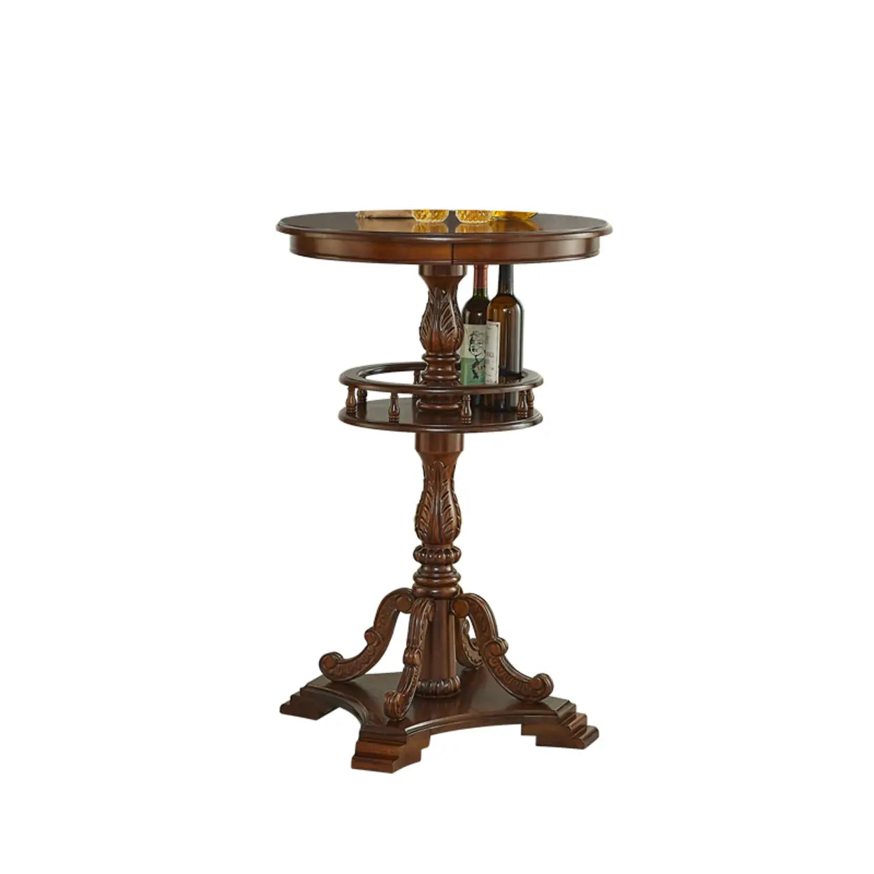 Vintage Round Brown Wood Counter Height Bar Table — Table Only