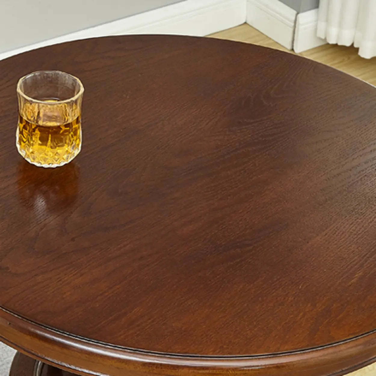 Vintage Round Brown Wood Counter Height Bar Table