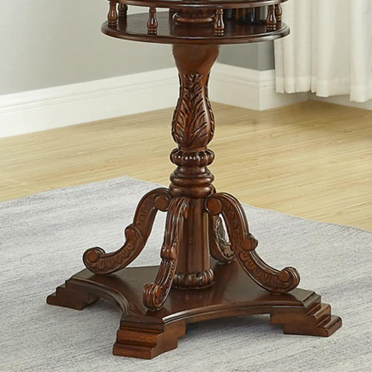 Vintage Round Brown Wood Counter Height Bar Table