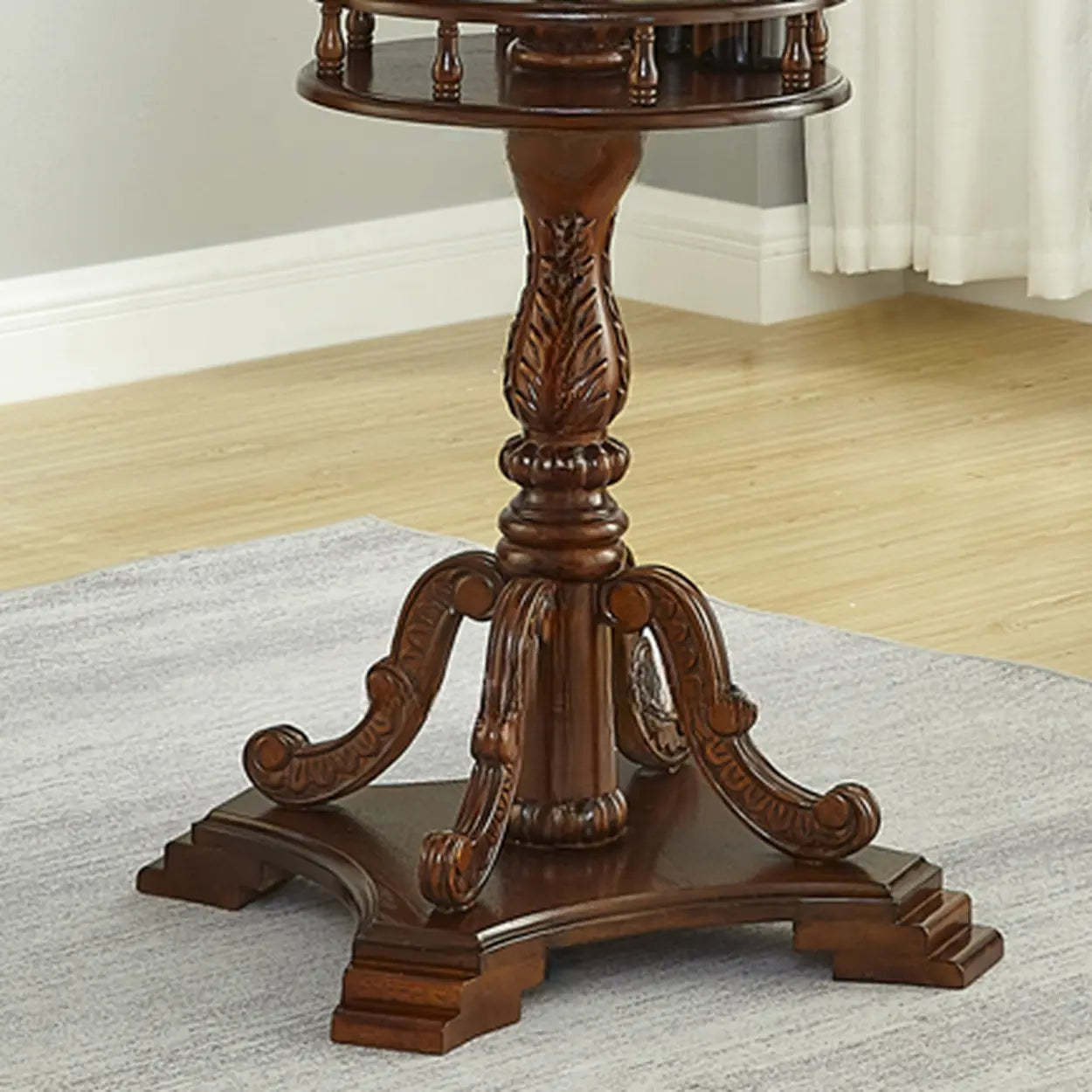 Vintage Round Brown Wood Counter Height Bar Table