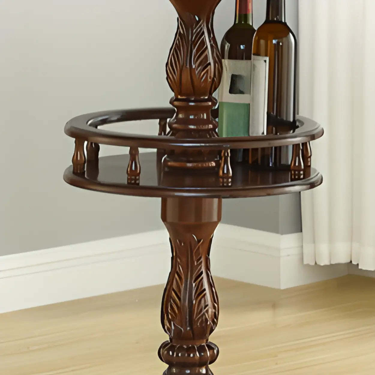 Vintage Round Brown Wood Counter Height Bar Table