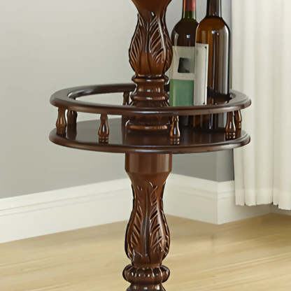 Vintage Round Brown Wood Counter Height Bar Table