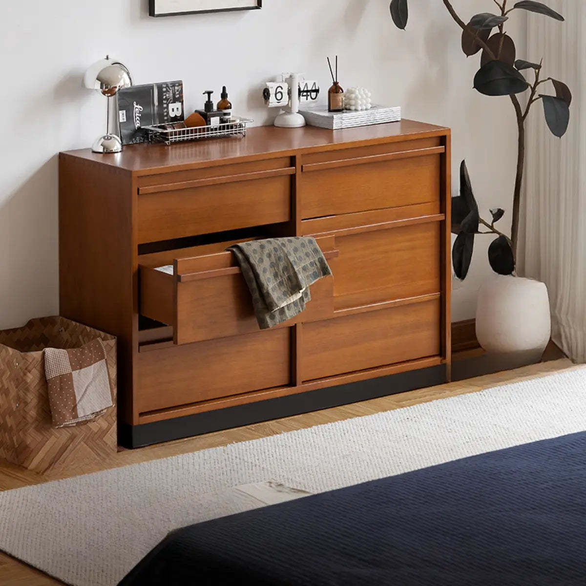 Classic Brown Wood Narrow Shelf Sideboard with Drawers