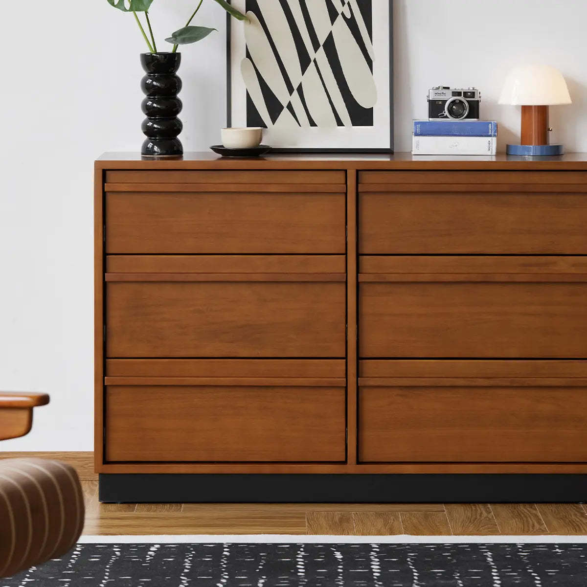 Classic Brown Wood Narrow Shelf Sideboard with Drawers