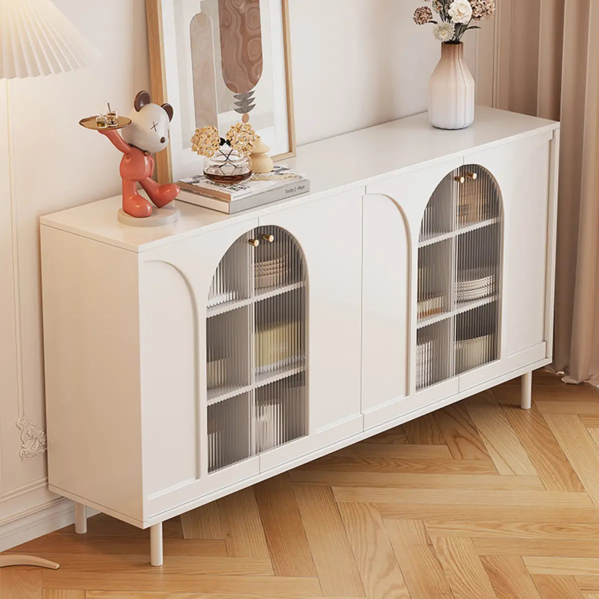 Classic White Wood Sideboard with Glass Doors — Black