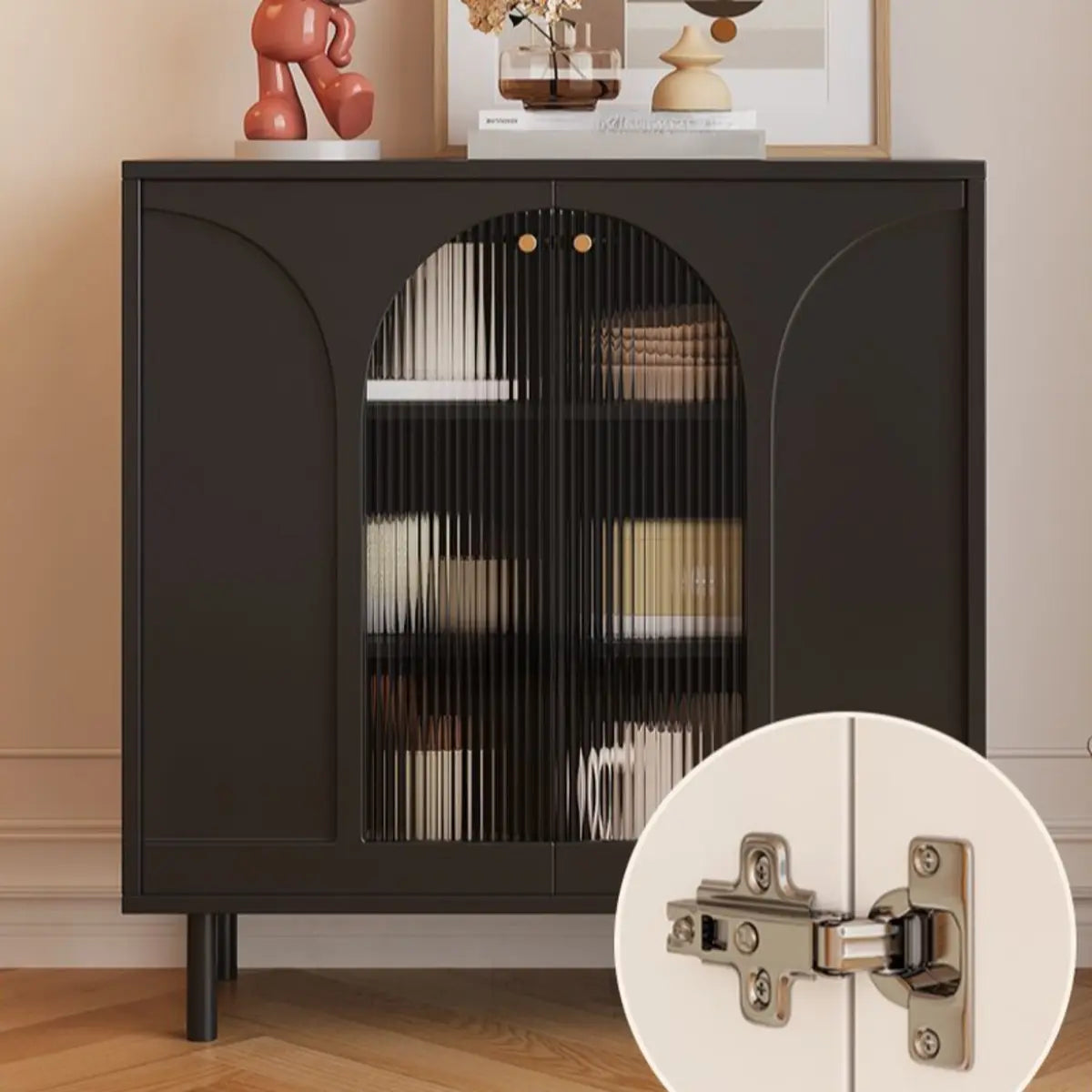 Classic White Wood Sideboard with Glass Doors