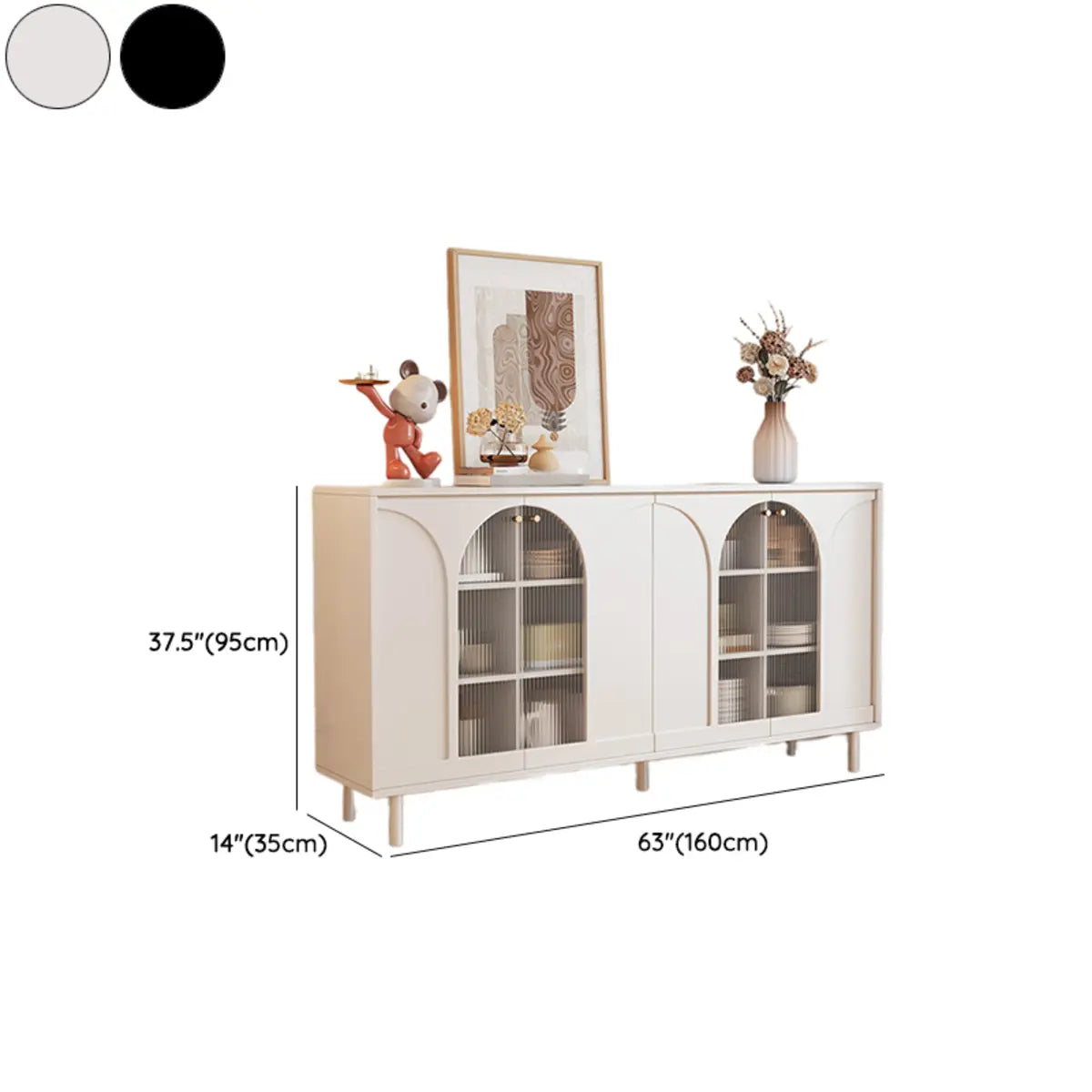 Classic White Wood Sideboard with Glass Doors